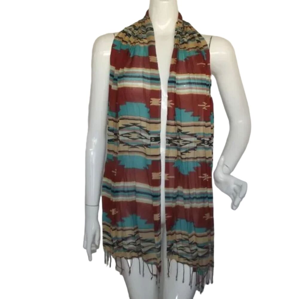 Southwestern Scarf, 19 x 71, Multicolor Western print, Viscose, Lightweight